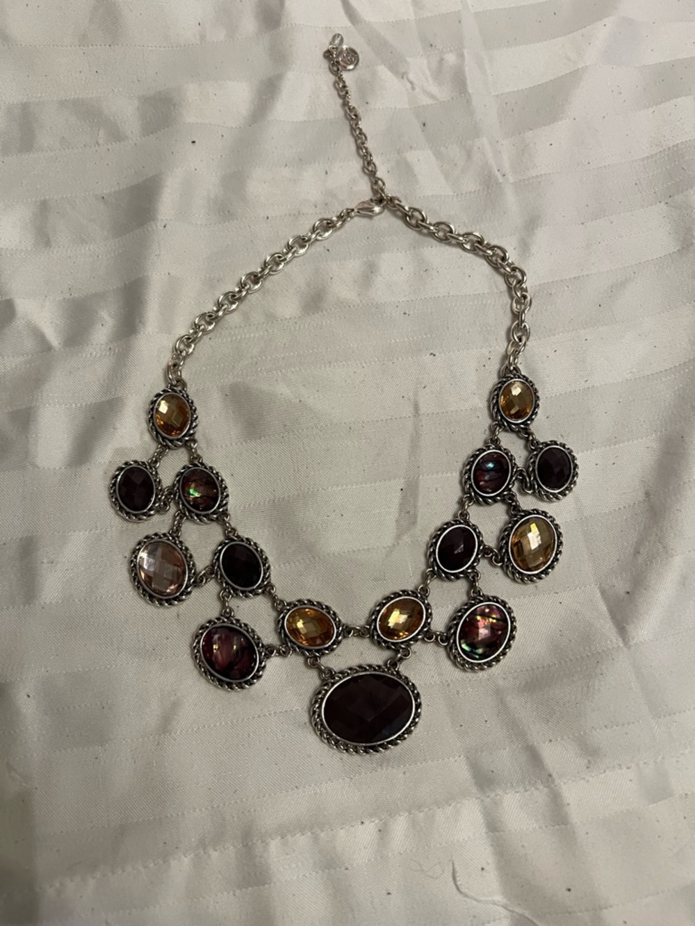 Dana Buchman Silver-Tone Necklace with Amber and Plum Stones